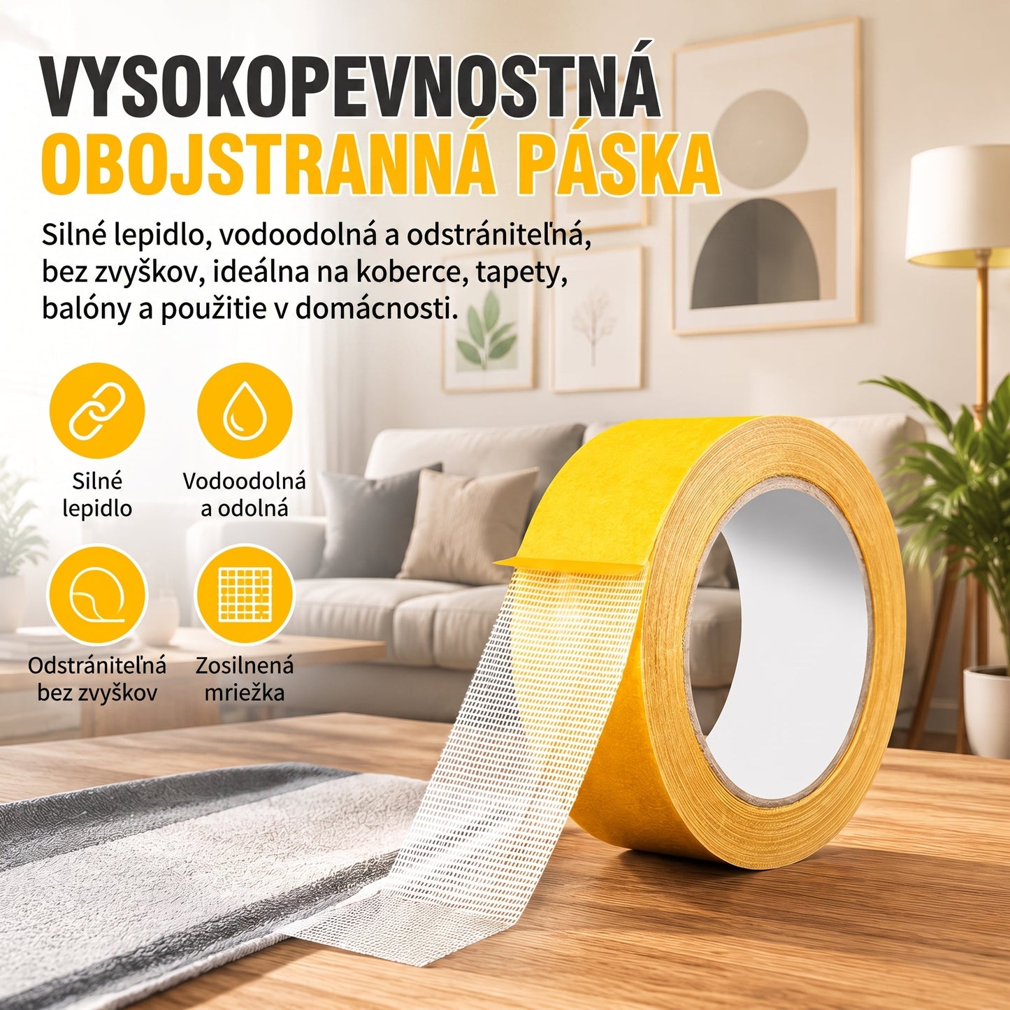 PKNEW® Odolná obojstranná páska – silné lepidlo, vodoodolná, odstrániteľná bez stôp. Ideálna na koberce, tapety, balóny a domáce použitie 🐔