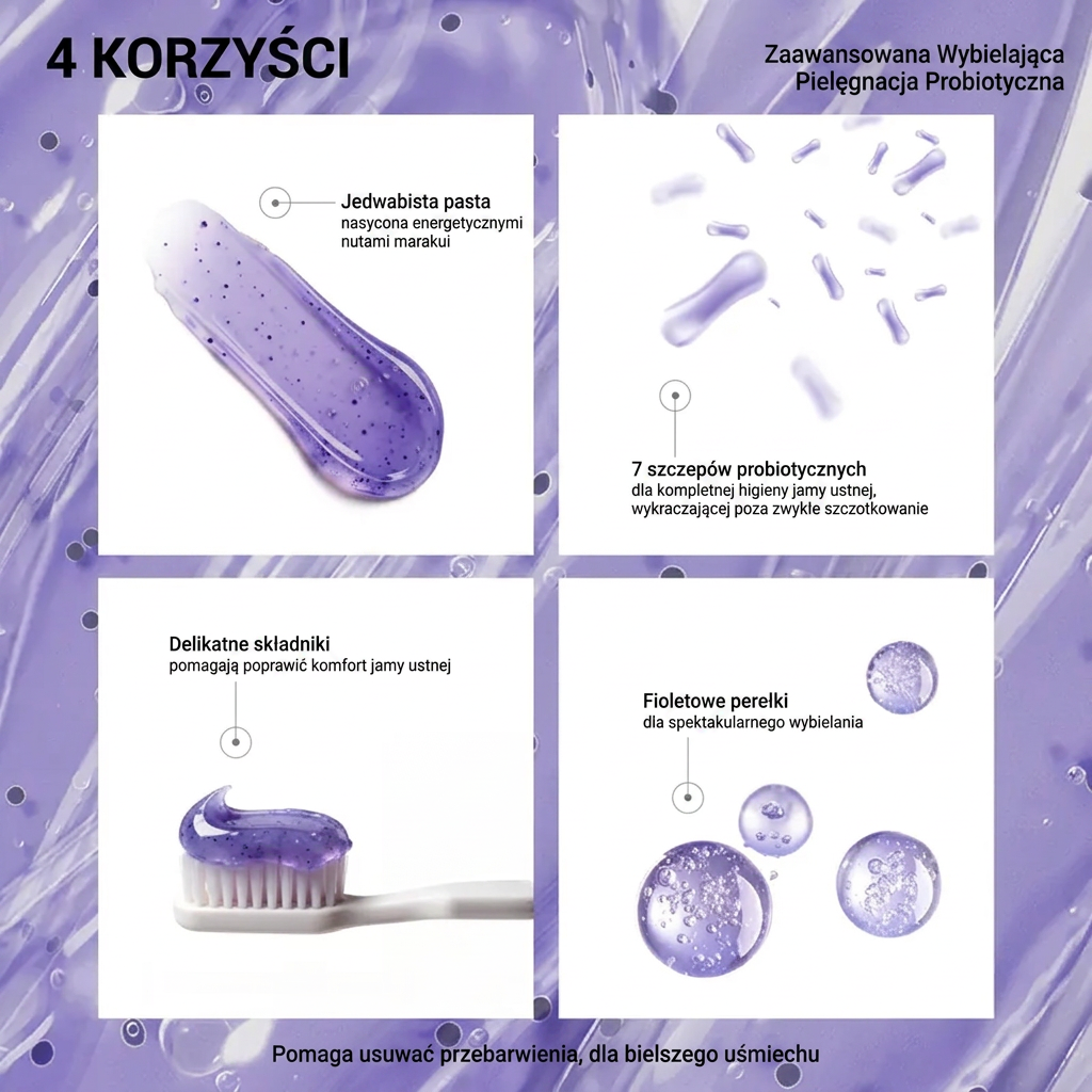 PKNEW® 7-Pro🍈 Fioletowa pasta do wybielania zębów z 7 probiotykami🦷 – Zaawansowana formuła neutralizująca odcień zębów, zapewniająca jaśniejszy uśmiech i codzienną higienę jamy ustnej ✨