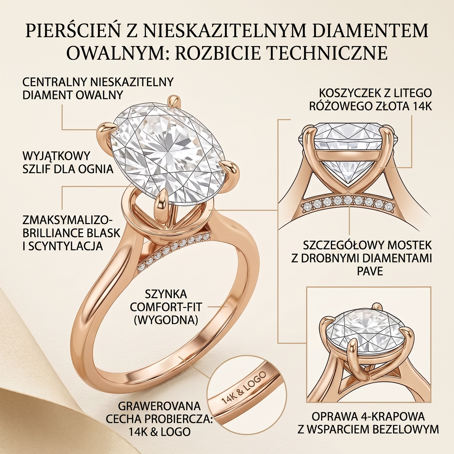 Pierścionek idealny na całe życie: Dwukolorowy pierścionek typu solitaire z brylantem o szlifie owalnym i oprawą z litego złota próby 14K – Wyprzedaż w ostatnim dniu: -90% 🔥