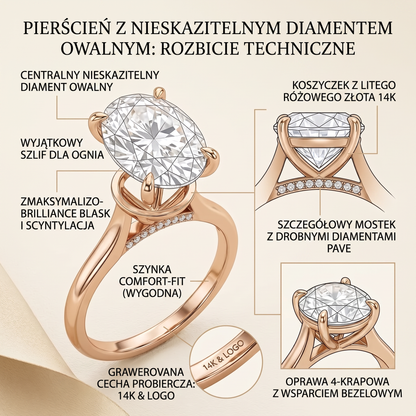 Pierścionek idealny na całe życie: Dwukolorowy pierścionek typu solitaire z brylantem o szlifie owalnym i oprawą z litego złota próby 14K – Wyprzedaż w ostatnim dniu: -90% 🔥
