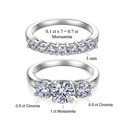🔥 90% DE DESCUENTO: Juego de anillos apilables con 💎moissanita impecable de 1.5 quilates, color D, corte preciso Corazones y Flechas, apto para viajes, en plata 925 chapada en oro de 14K