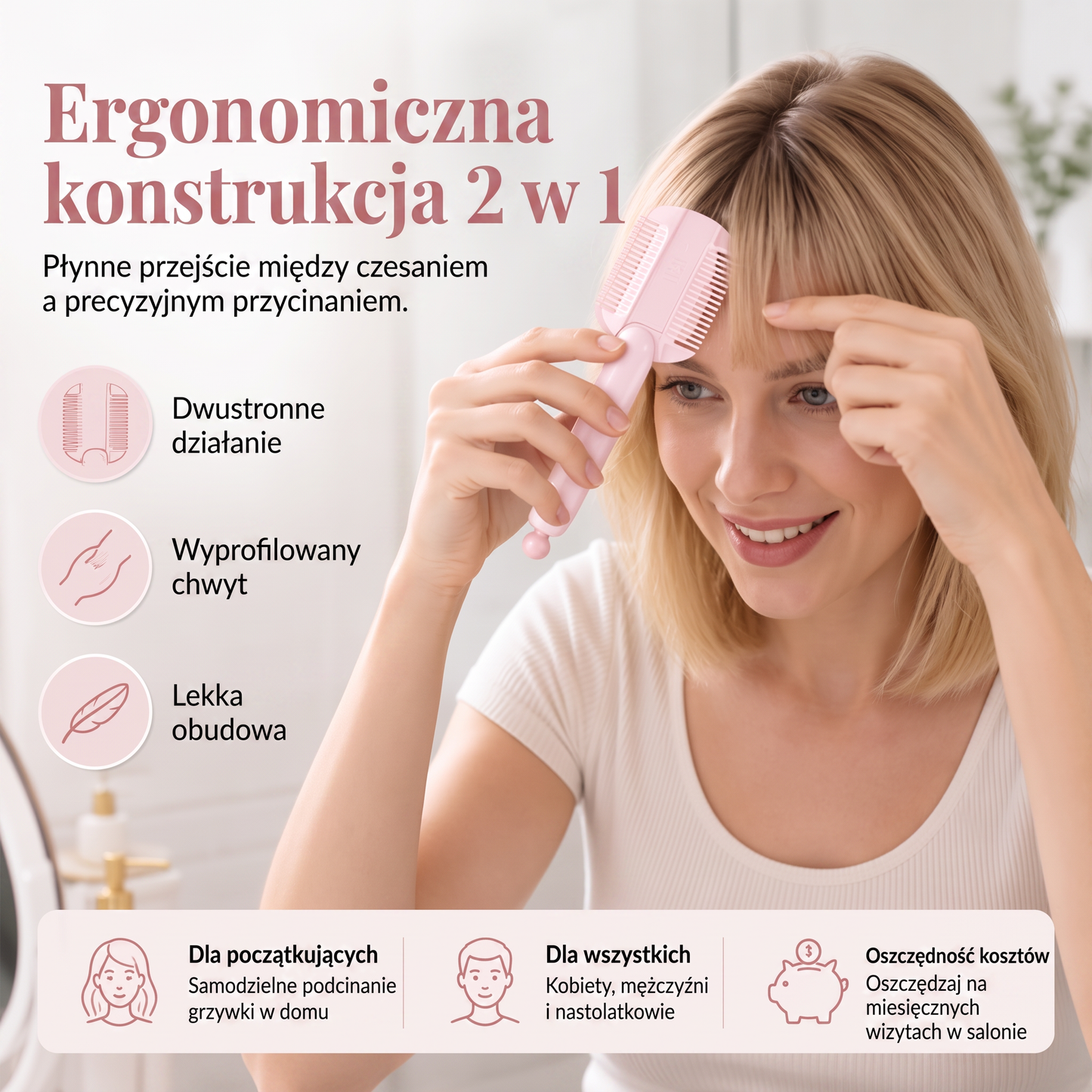 PKNEW®✂️ Zadbaj o fryzurę 🍇 4-funkcyjny grzebień do przycinania i cieniowania włosów – łatwe strzyżenie grzywki, modelowanie i stylizacja w domu 🎁