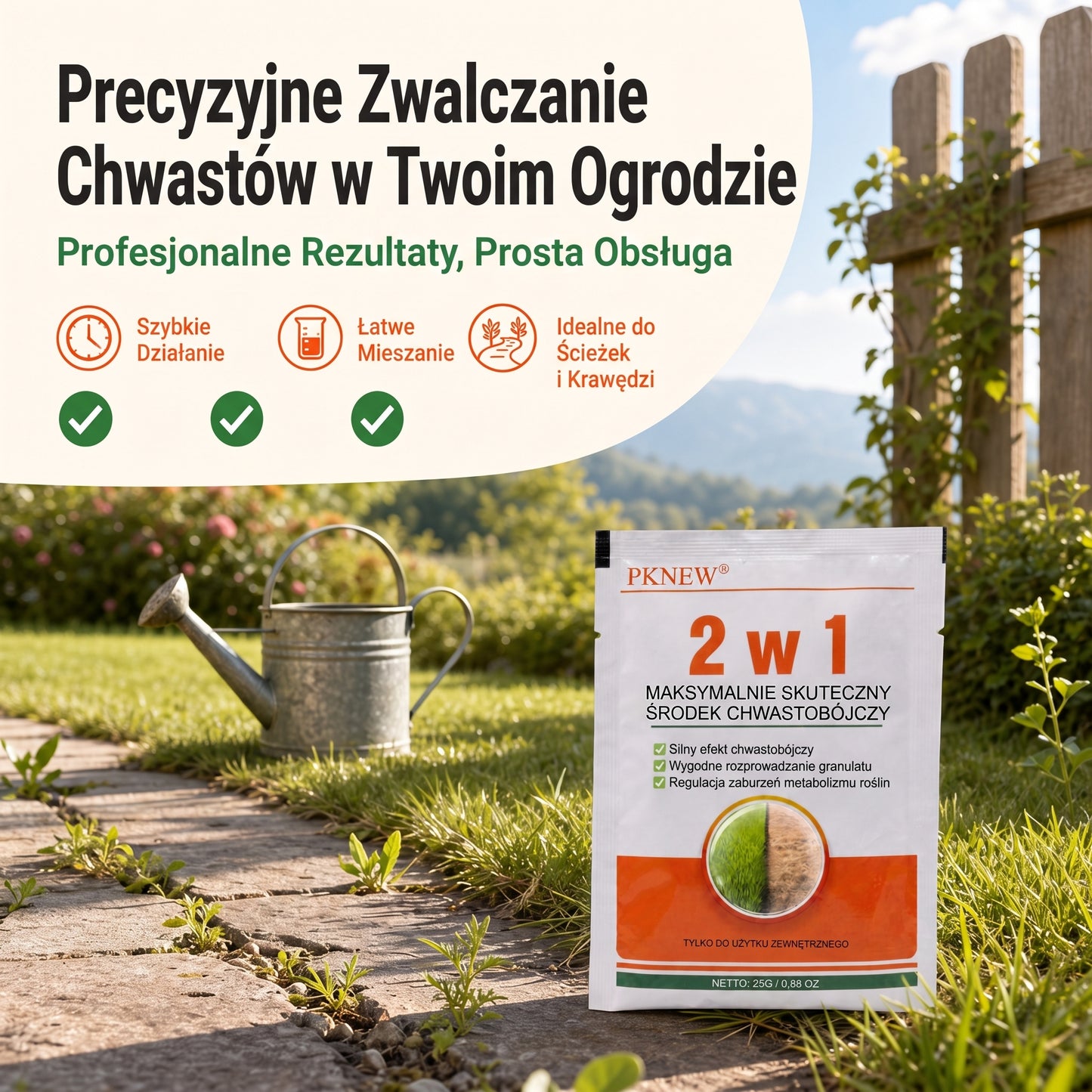 PKNEW® 🌿 Granulowany środek chwastobójczy 2 w 1 Max Power🍇 – widoczne efekty już po 6 godzinach; łatwy do rozpuszczenia w wodzie i przeznaczony do punktowego stosowania na fugach, ścieżkach, przy ogrodzeniach oraz na powierzchniach żwirowych.