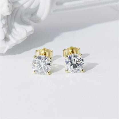 Pendientes de botón solitario de cuatro garras chapados en oro de 14K con moissanita cultivada en laboratorio y plata de ley S925. Oferta especial de último día: ¡Ahorra un enorme 90%! 🔥