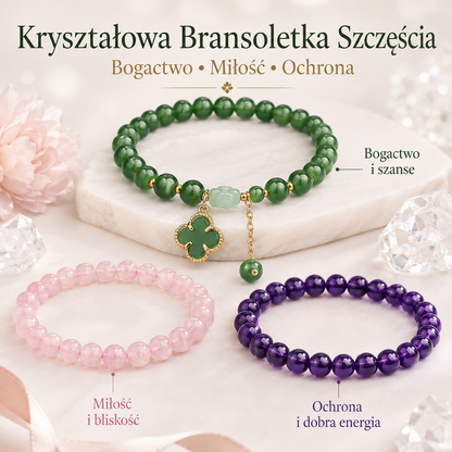 ✨ Kryształowa Bransoletka Szczęścia — Bogactwo • Miłość • Ochrona🍇