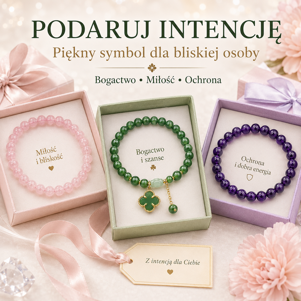✨ Kryształowa Bransoletka Szczęścia — Bogactwo • Miłość • Ochrona🍇