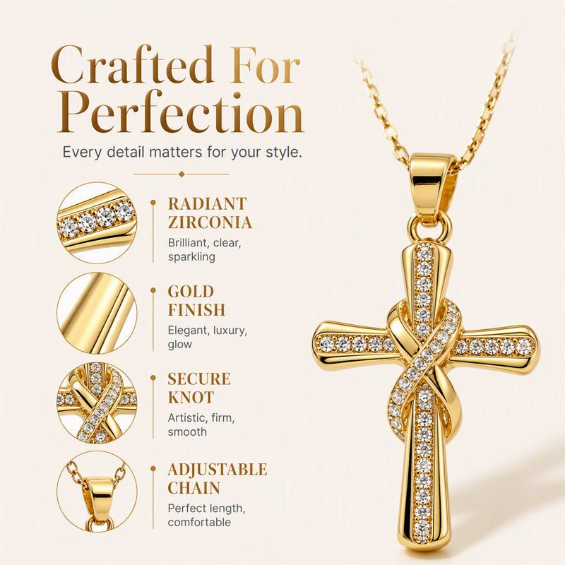 ✨Sparkling Twisted Cross Pendant Necklace – Gold Plated Alloy + Cubic Zirconia