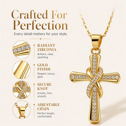 ✨Sparkling Twisted Cross Pendant Necklace – Gold Plated Alloy + Cubic Zirconia