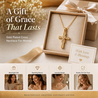 ✨Sparkling Twisted Cross Pendant Necklace – Gold Plated Alloy + Cubic Zirconia