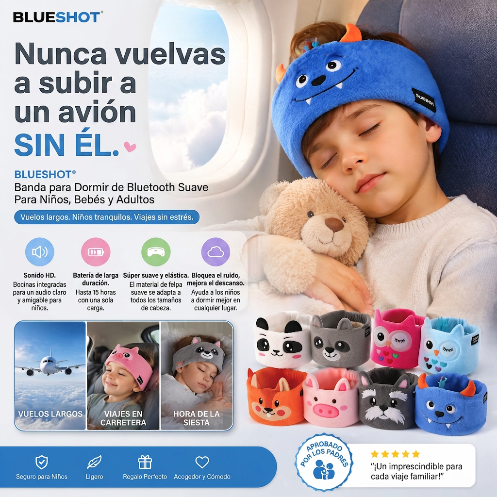 30%OFF🎁Blueshot® 🍈Audífonos Bluetooth de Diadema para Niños, 🦉 Suaves de Tela Polar para Dormir y Viajar, Audio Inalámbrico con Límite de Volumen, Diadema Lavable de Animalitos para Pequeños y Niños
