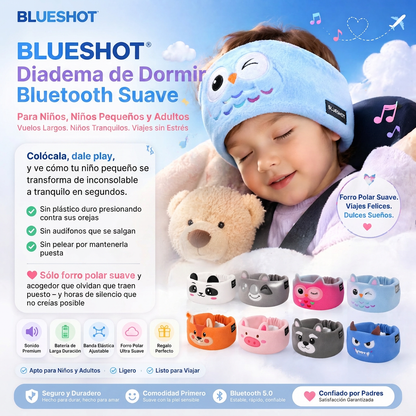 30%OFF🎁Blueshot® 🍈Audífonos Bluetooth de Diadema para Niños, 🦉 Suaves de Tela Polar para Dormir y Viajar, Audio Inalámbrico con Límite de Volumen, Diadema Lavable de Animalitos para Pequeños y Niños